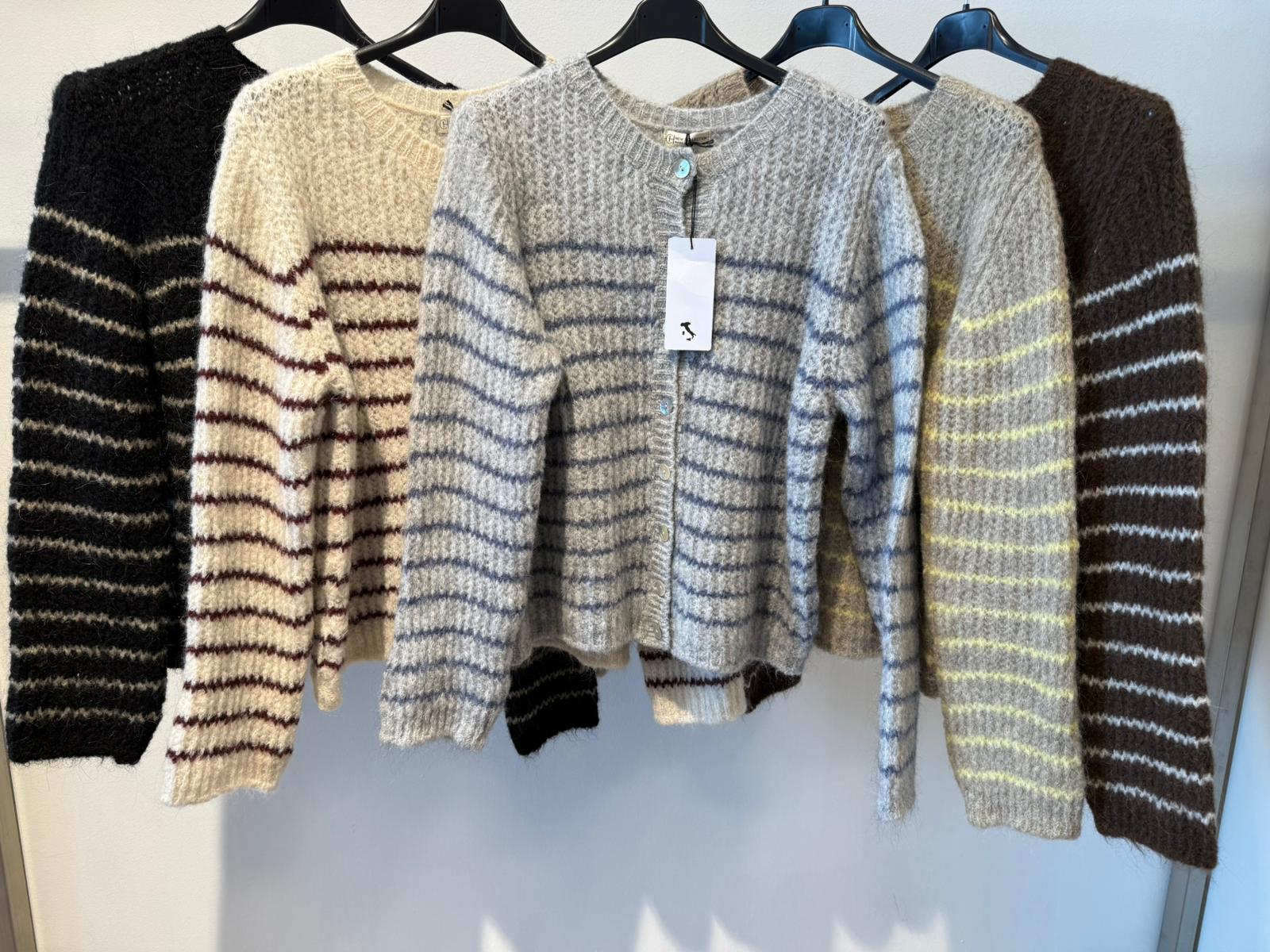 Fuzzy Striped Knit Cardigan