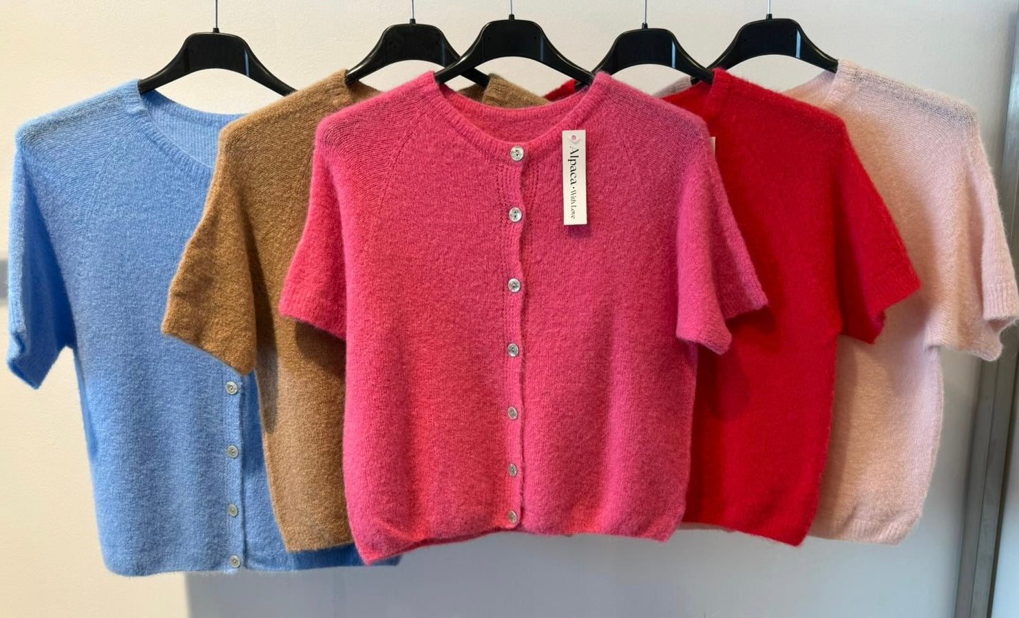 Alpaca Short-Sleeve Button Cardigan