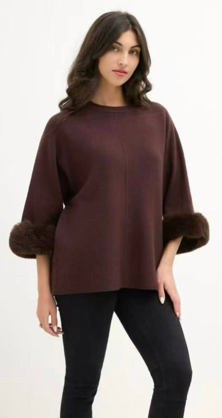 Faux Fur Cuff Knit Top
