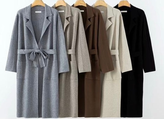Belted Knit Long Cardigan Coat