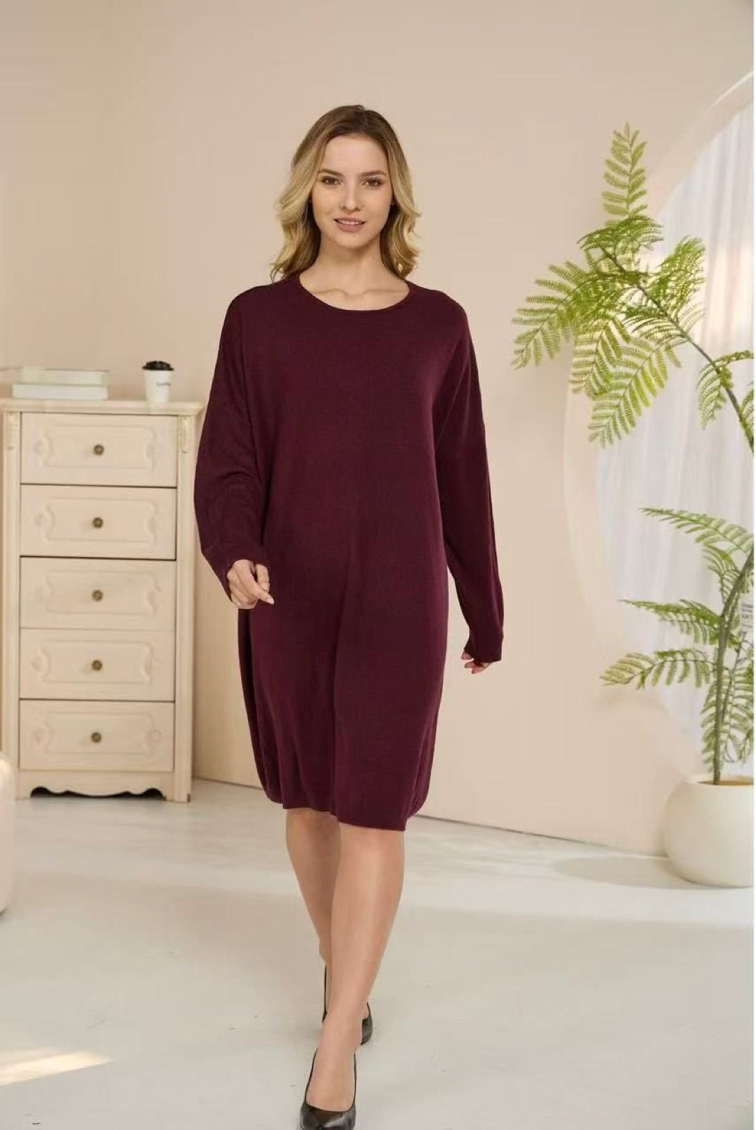 Oversized Knit Round-Neck Dress