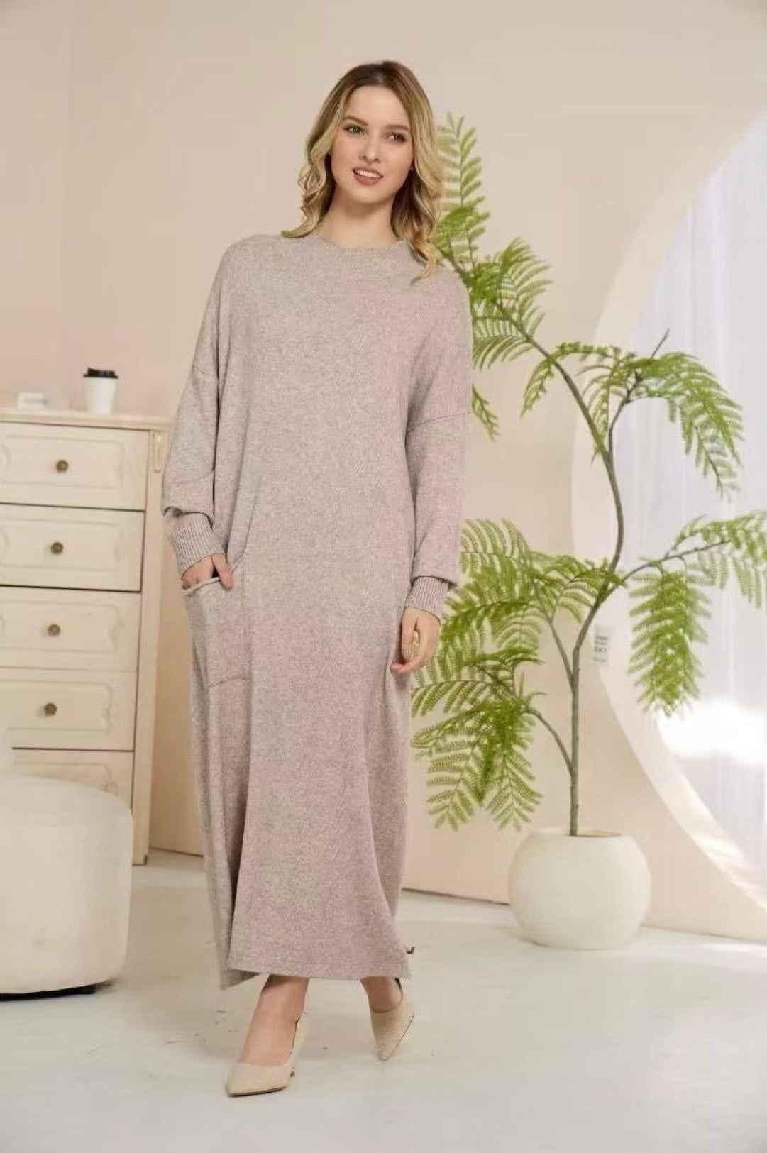 Oversized V-Neck Knit Tunic