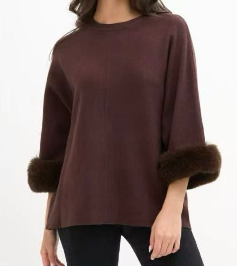 Faux Fur Cuff Knit Top