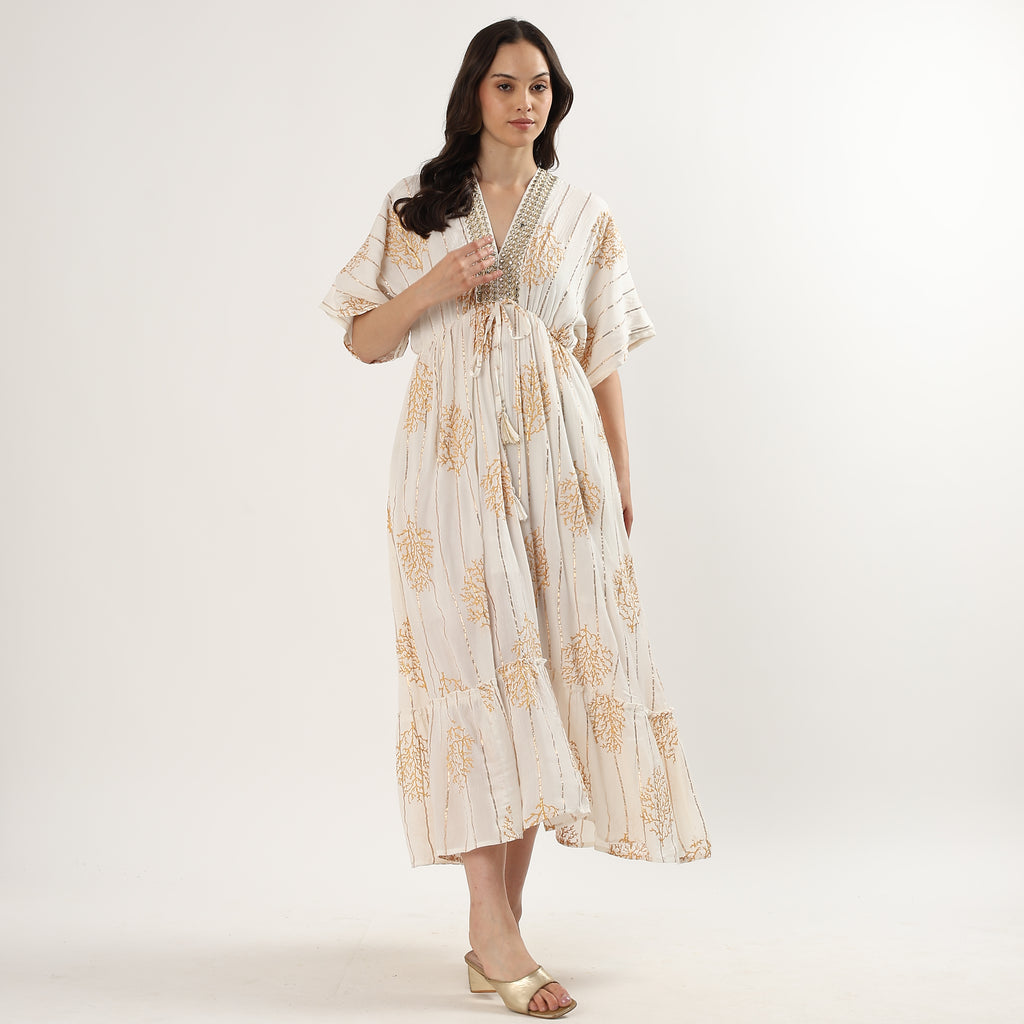 Kaftan Gold and White