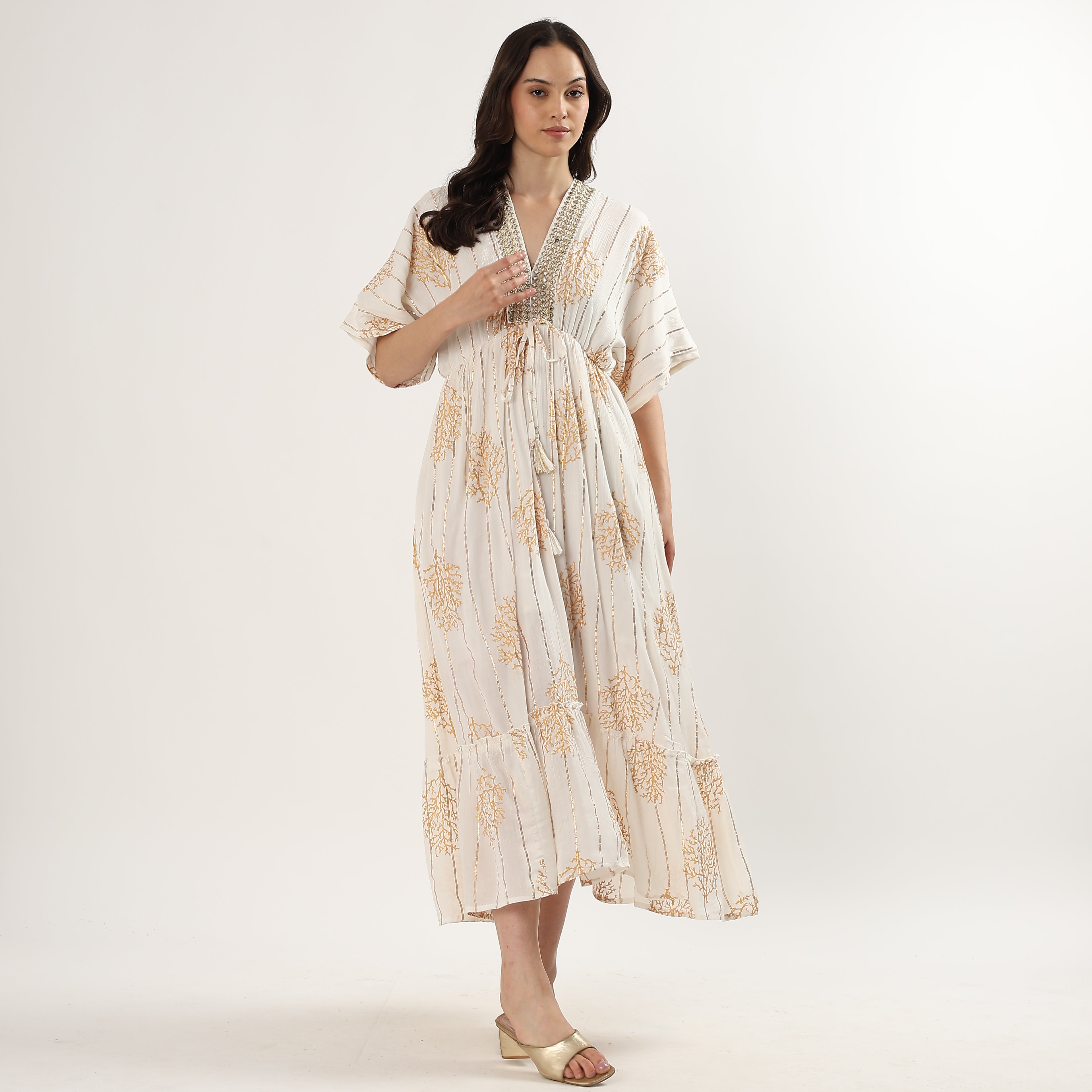 Kaftan Gold and White