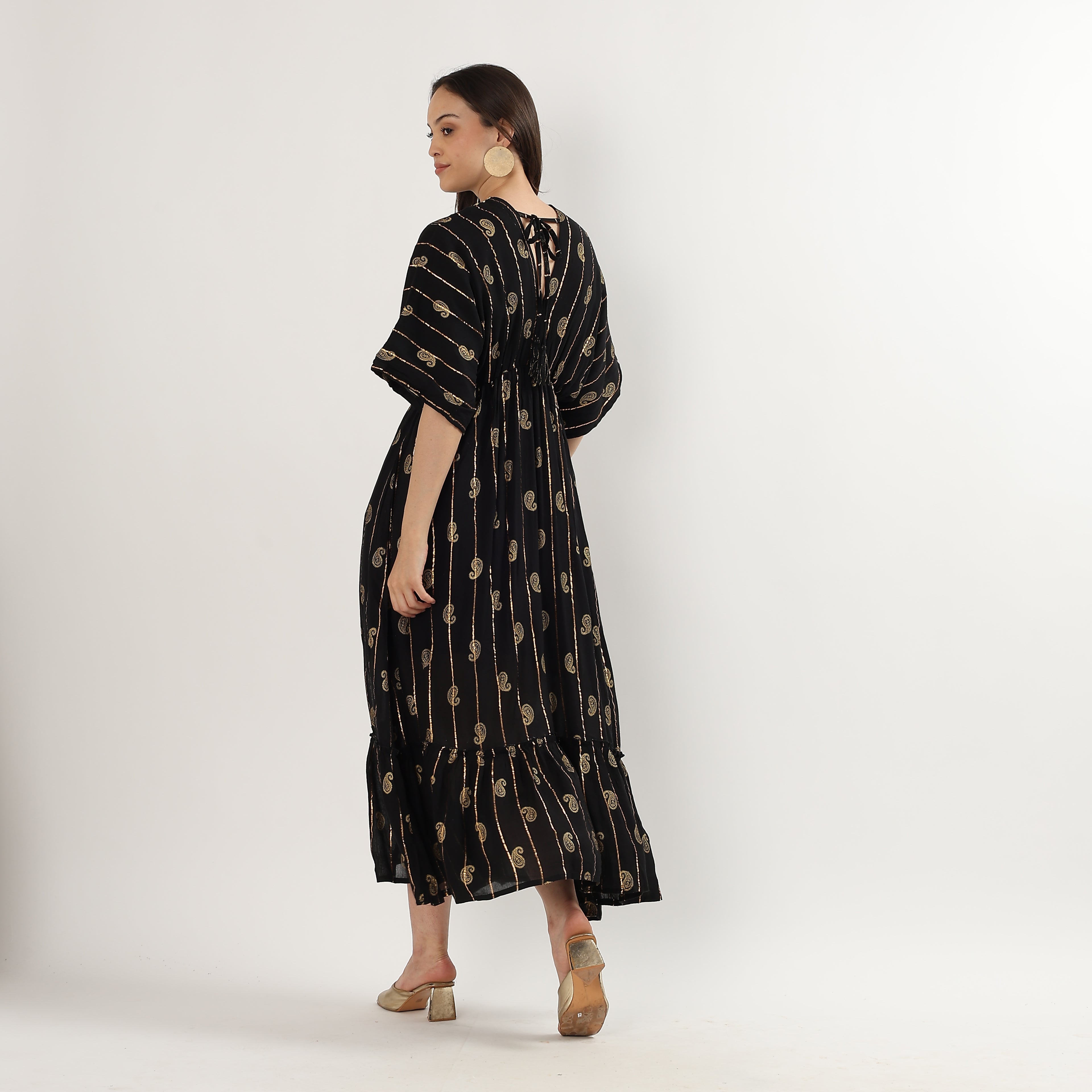 Elegant Black & Gold Printed Kaftan Dress