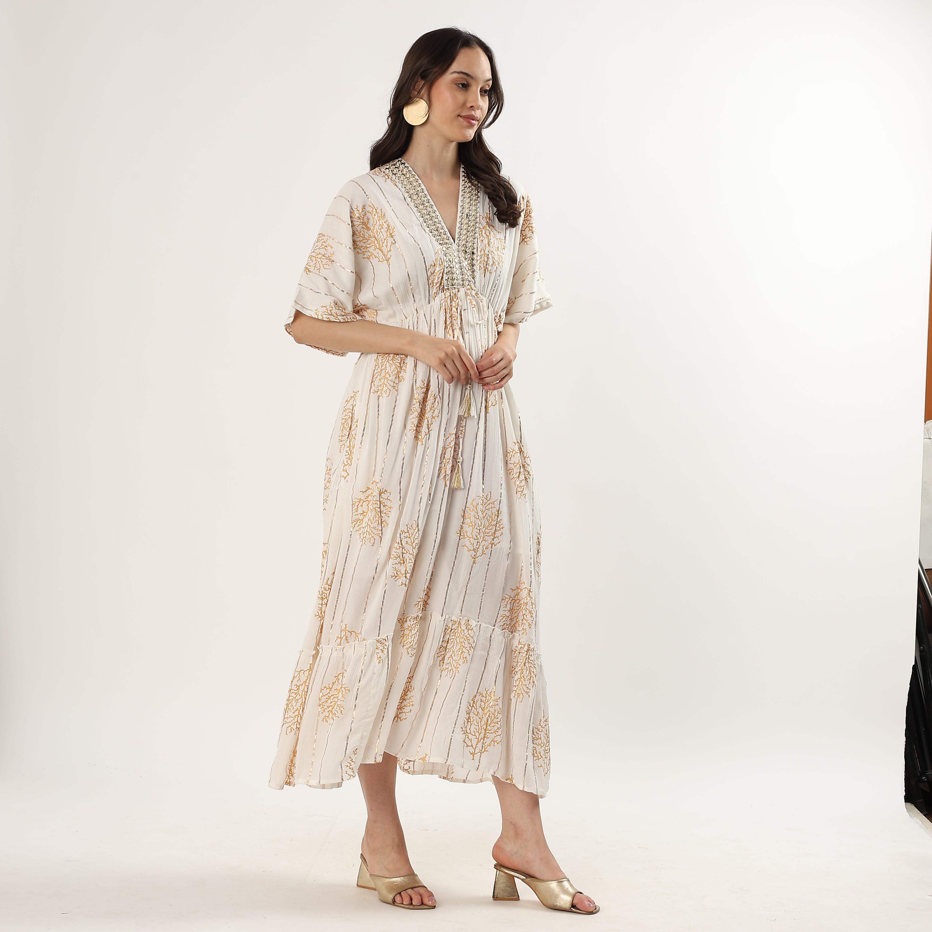 Kaftan Gold and White